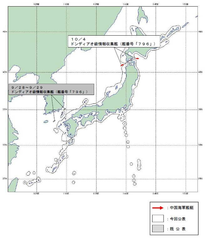 815型電子偵察艦的移動途逕。(取自統合幕僚監部)
