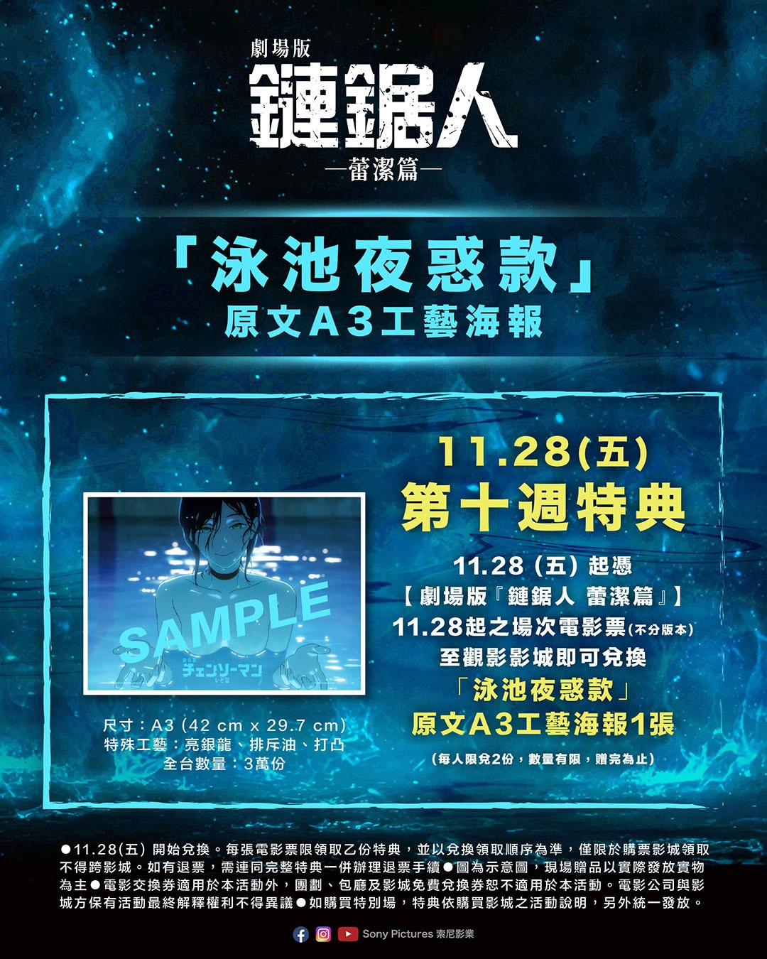 第十周入場特典為「泳池夜惑款」原文工藝海報(來源:索尼影業)