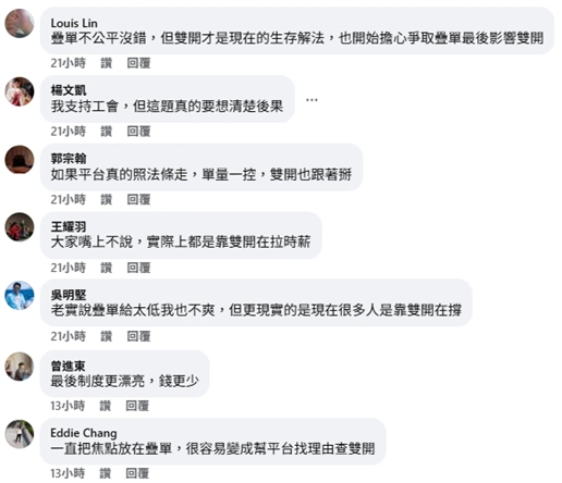 外送員對於此議題的看法。（取自全國外送產業工會）