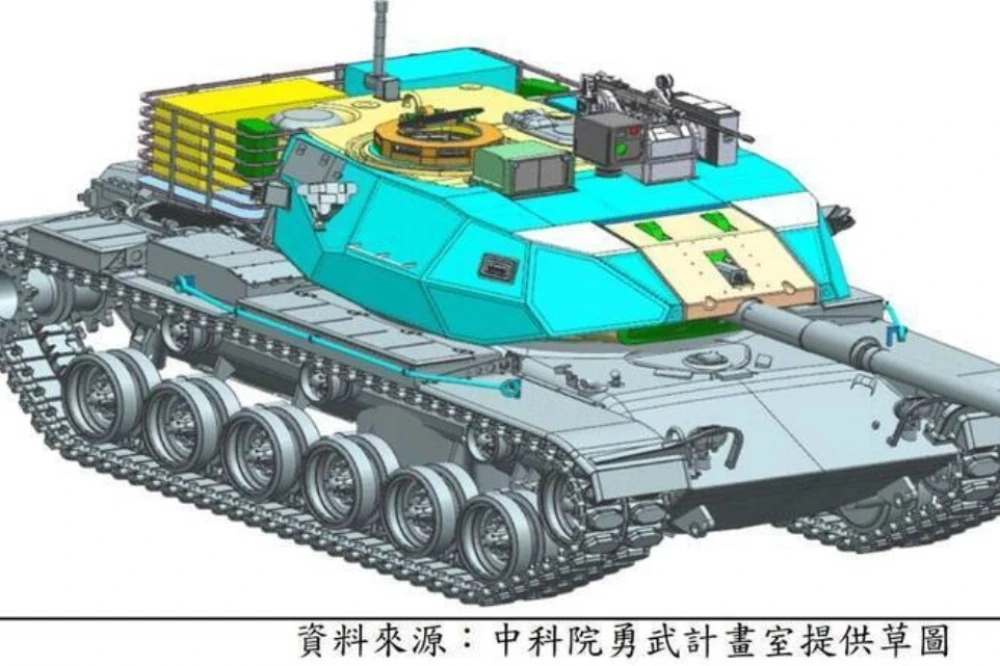 陸軍已交M60A3戰車給中科院勇虎計劃室裝上研製的「射、砲控及觀瞄系統」，將於今年進行各項作戰測評。圖為該案的概念設計圖。（取自國防部裝甲兵季刊）