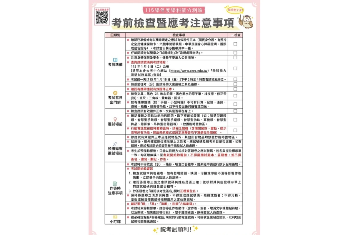 注意事項。(圖取自大考中心)