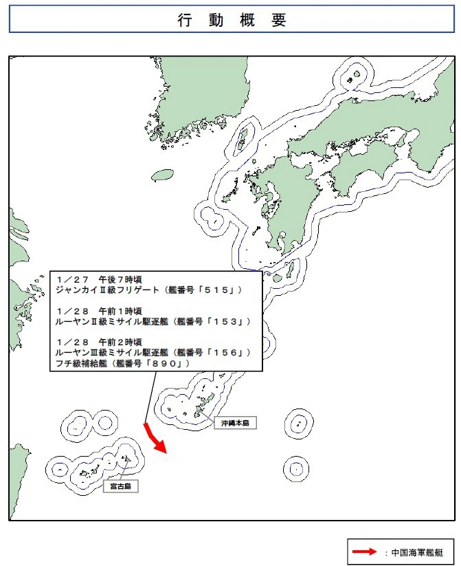 解放軍軍艦27及28日動向。（取自統合幕僚監部）