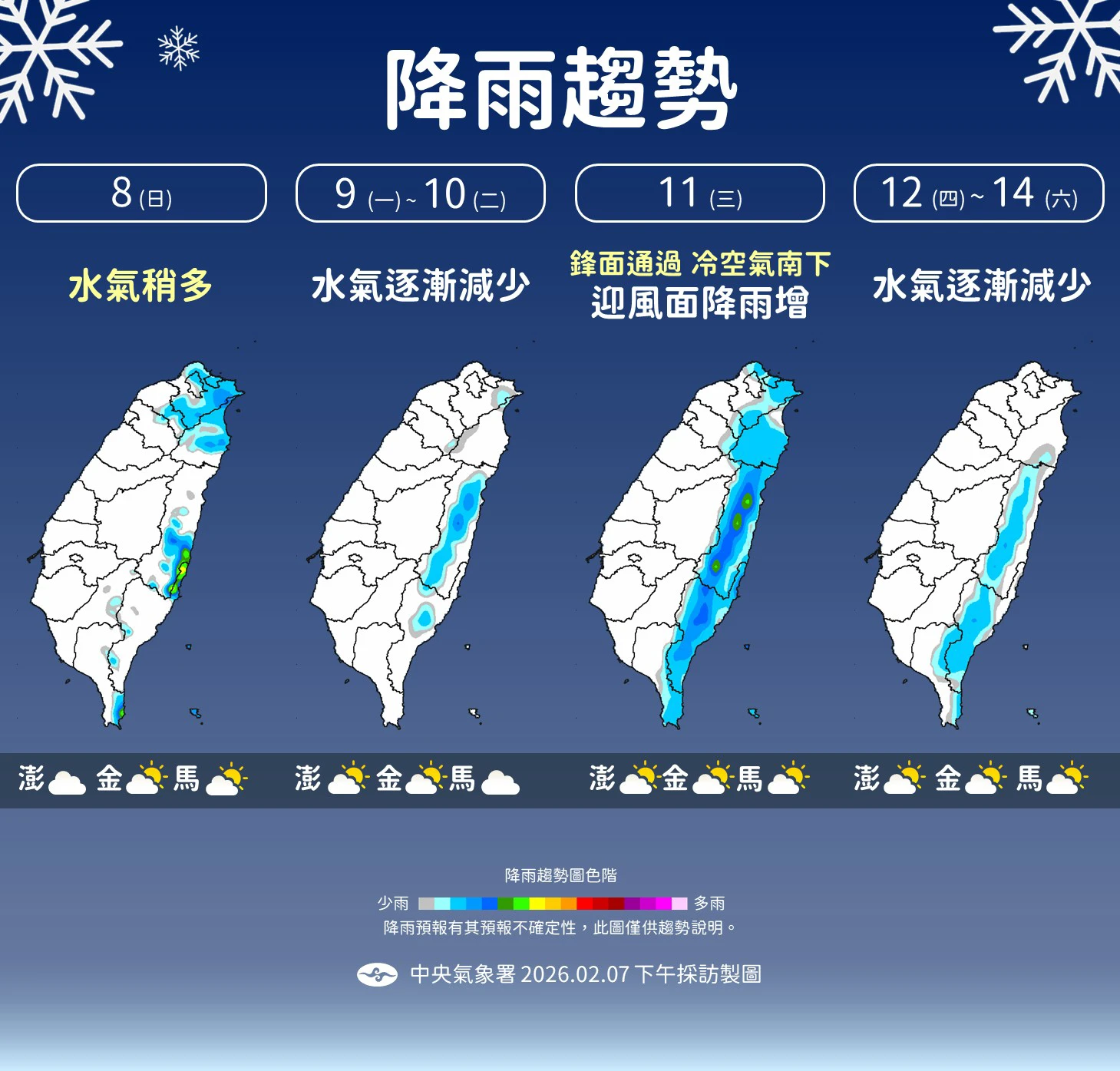 降雨趨勢。(氣象署提供)