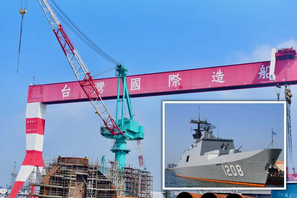 海軍進行康定級艦戰鬥系統性能提升案，首艘完成的承德艦（小圖），3日已於台船碼頭舉行成軍典禮。（合成畫面／資料照片、中華民國海軍臉書）