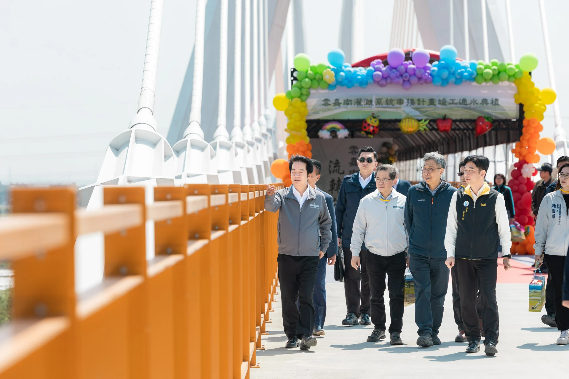 賴清德表示，工程採斜張橋渡槽跨越北港溪，並可每年增加約7000萬公噸調度用水。（總統府提供）