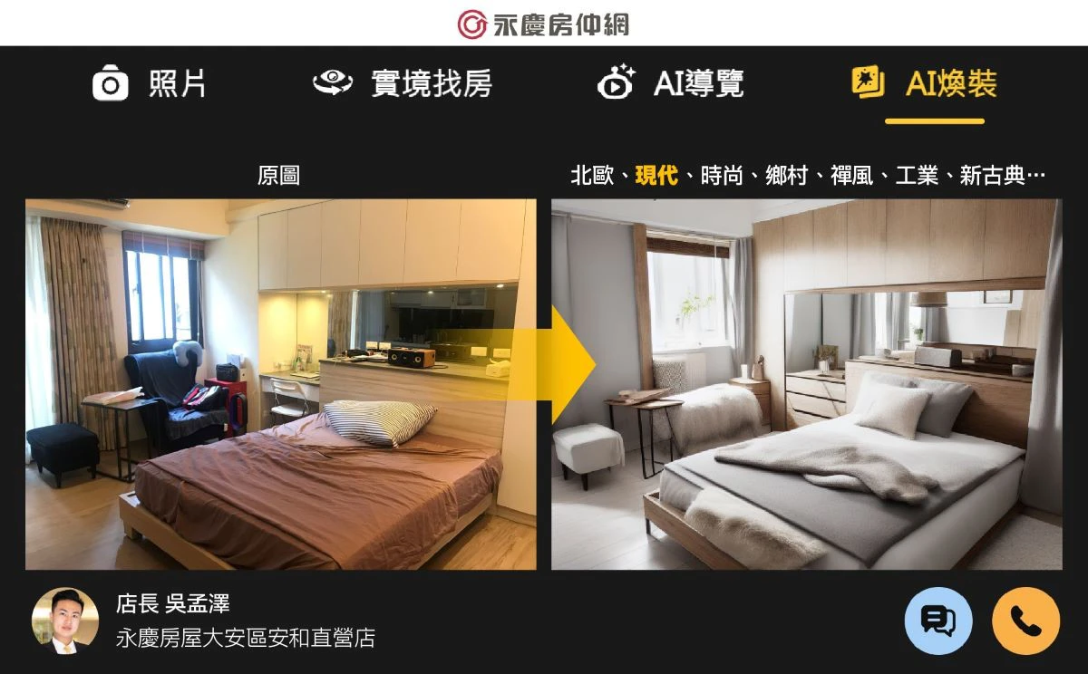 「AI煥裝」運用生成式AI提供房屋裝潢示意，幫助消費者掌握房屋未來模樣。(永慶房產集團提供)