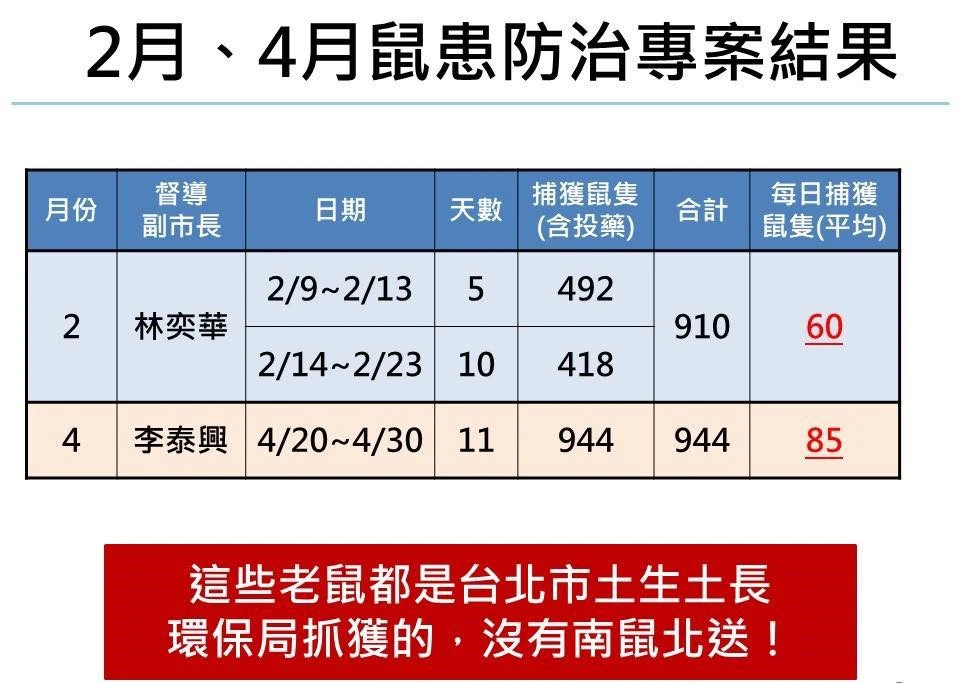北市府2次專案捕捉1854隻老鼠　簡舒培：全是土生土長不是南鼠北送