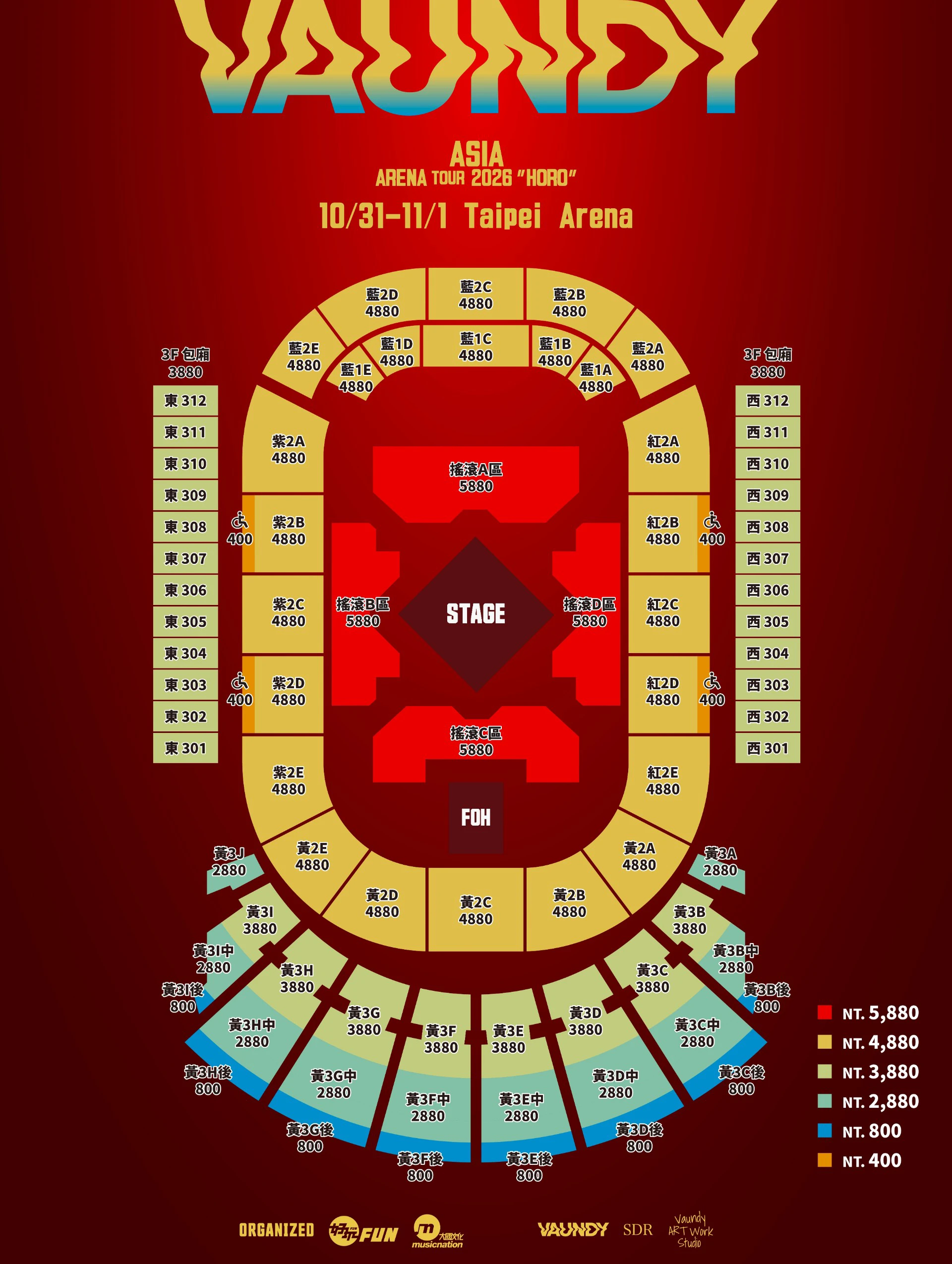 Vaundy ASIA ARENA TOUR 2026 “HORO” IN TAIPEI 票區圖