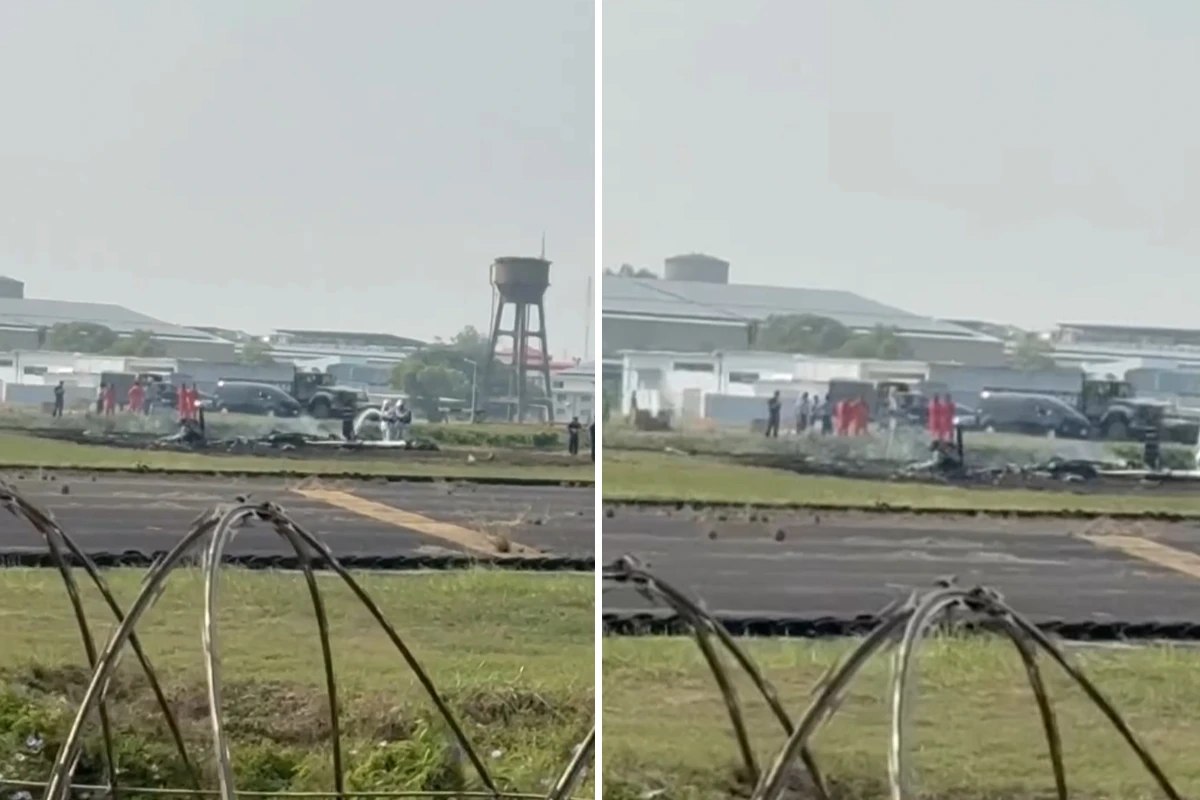 空軍T-34教練機岡山基地墜毀　仍有一飛官卡在殘骸中