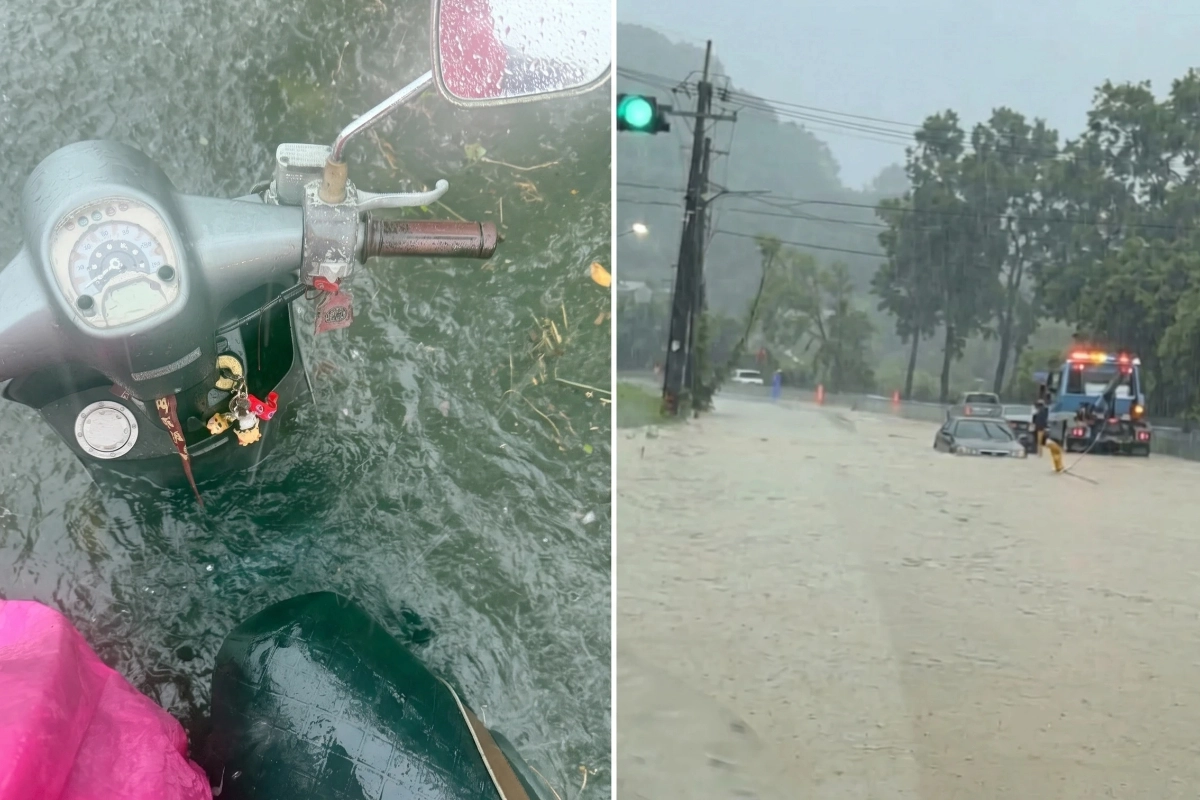 屏東多處淹水！累積雨量達379毫米　屏東工業區淹到「剩機車龍頭」