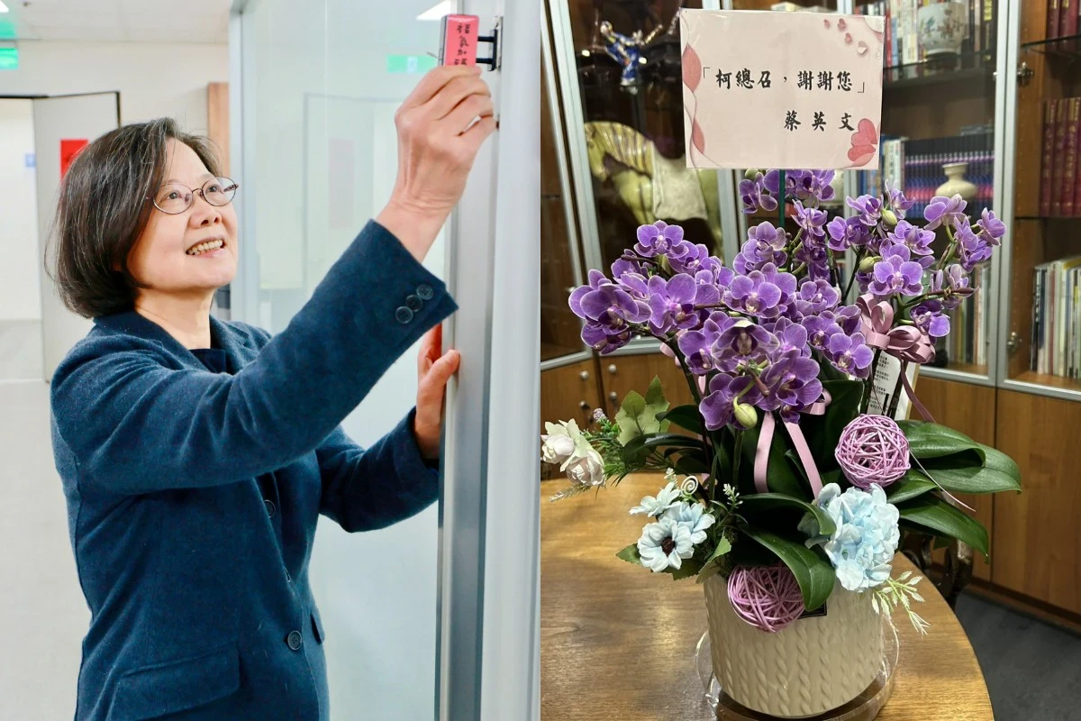 柯建銘離任民進黨立院黨團總召職務，蔡英文前總統贈花「謝謝您」送暖。（合成畫面／顏振凱、張哲偉攝）
