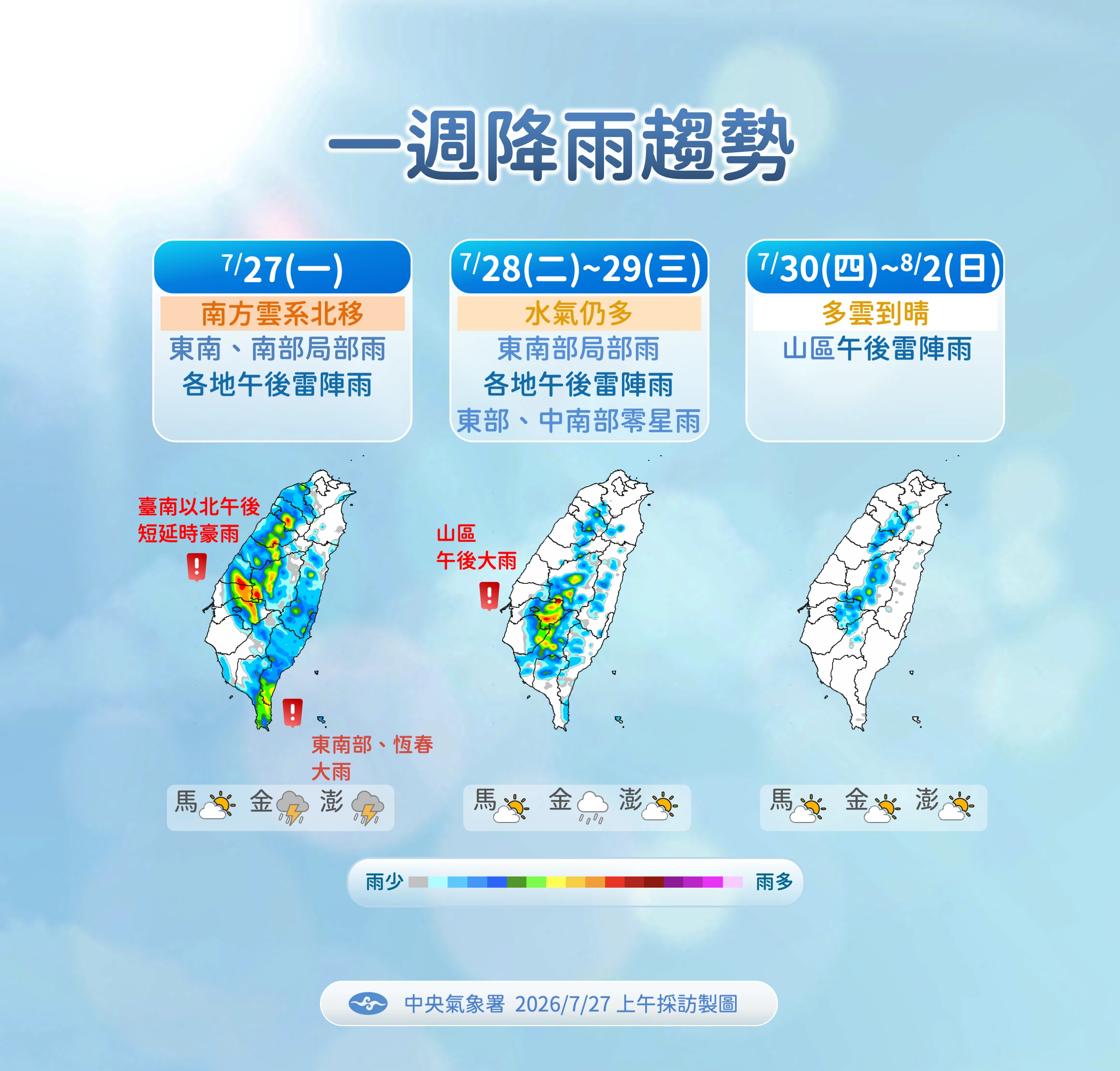 【一週天氣】白海豚今生成有望成強颱 氣象署發布「1地區」大雨特報 -- 上報