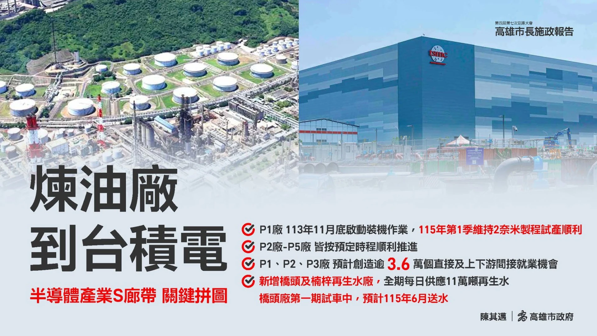 台積電入駐高雄,成了陳其邁驕傲政績之一。(陳其邁臉書)
