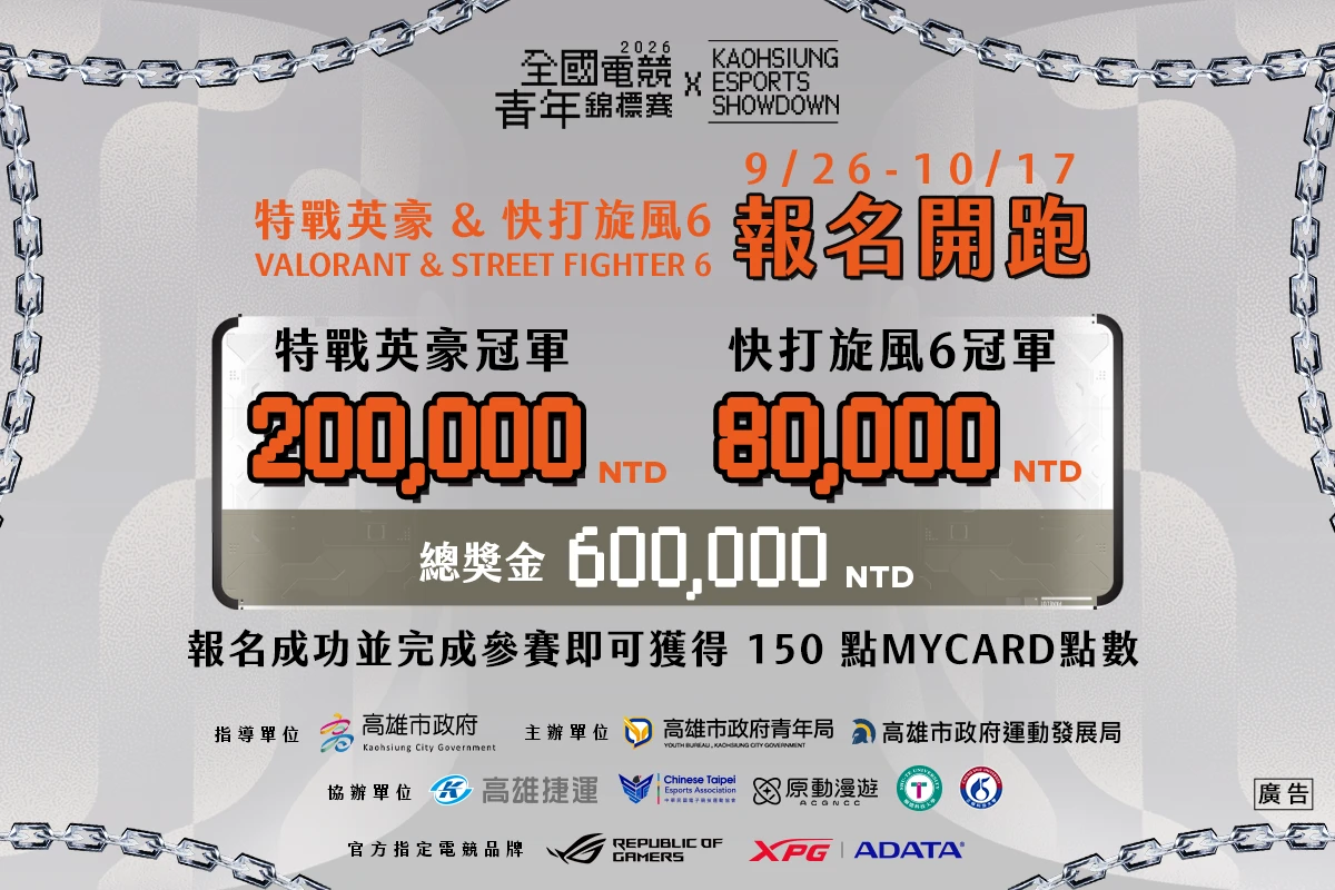 第六屆「全國電競青年錦標賽 × KAOHSIUNG ESPORTS SHOWDOWN」總獎金60萬元,《特戰英豪》冠軍獎金20萬元、《快打旋風6》冠軍獎金8萬元。
