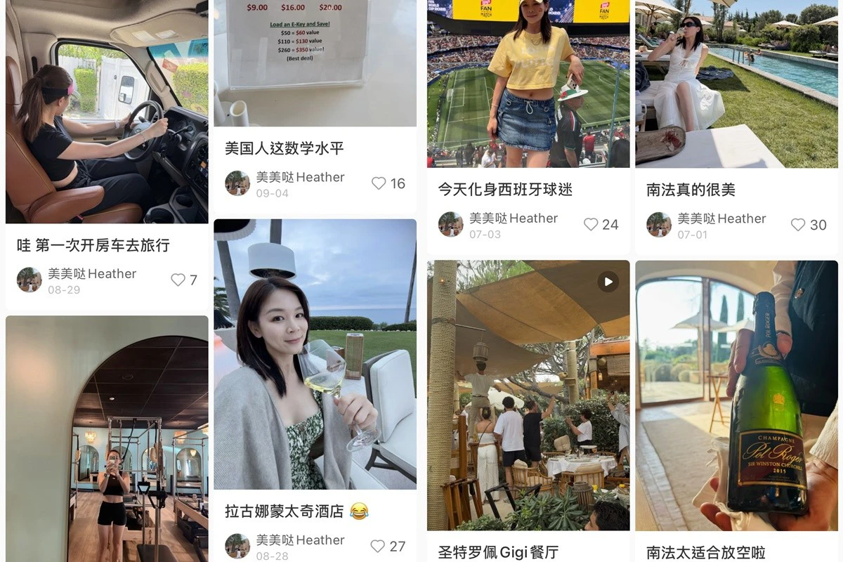 張婉瑩曾就讀南加大，以及小紅書、Instagram上大量旅遊、度假與精品生活照片。（翻攝小紅書）
