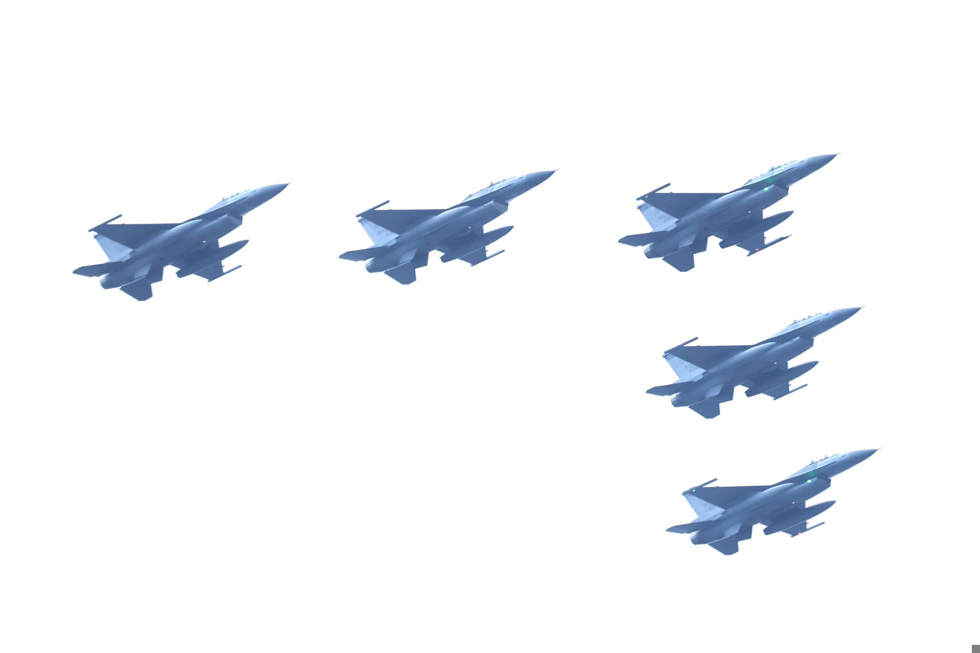 空軍F-16V戰鬥機以5機大雁隊形編隊通過台北市上空。（王侑聖攝）