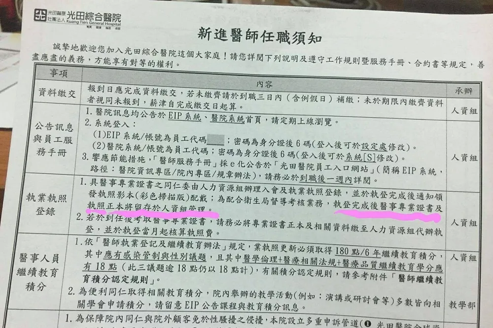 遭醫療盟爆違法扣醫師執照　光田醫院：驗證後即歸還