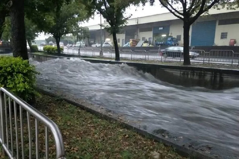 【有片】林佳龍一句「台中不淹水」　柳川、麻園頭溪暴漲秒變「水上樂園」