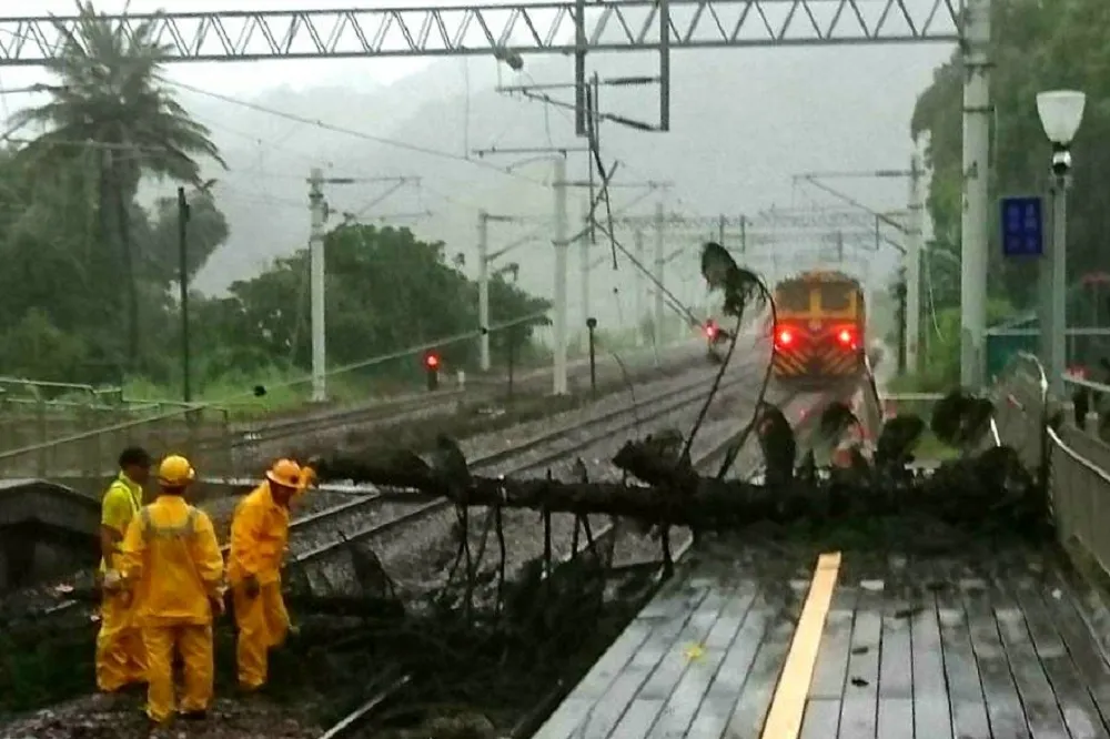 颱風吹倒路樹壓斷電車線　台鐵山里站斷電