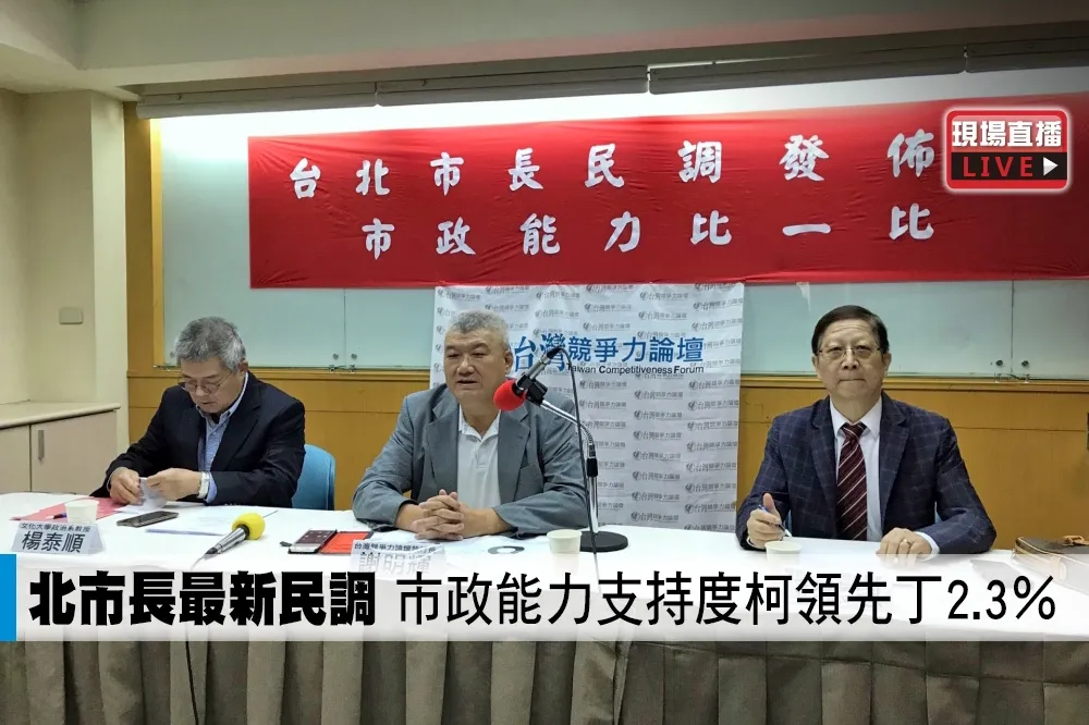 【直播】台北市長最新民調　市政能力支持度柯領先丁2.3％