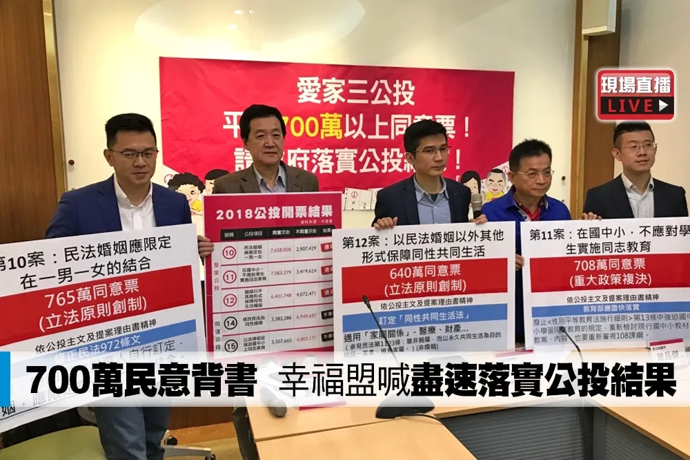 【直播】700萬民意背書　幸福盟喊盡速落實公投結果