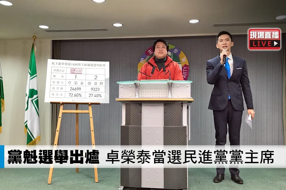 【直播】黨魁選舉出爐　卓榮泰當選民進黨黨主席