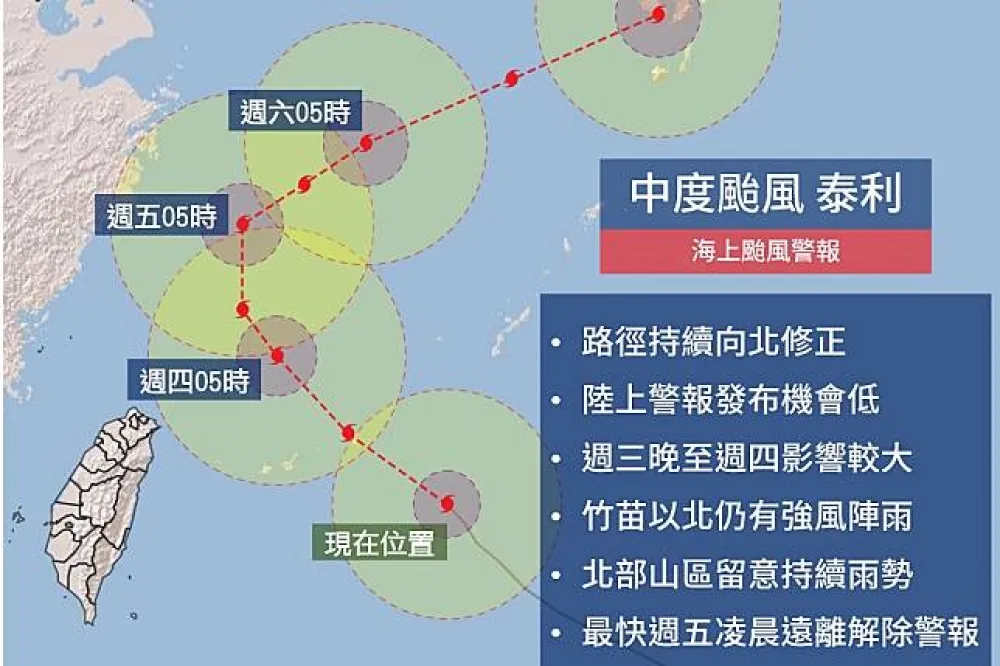 【一路向北】泰利擦邊台灣　陸警發布機會低