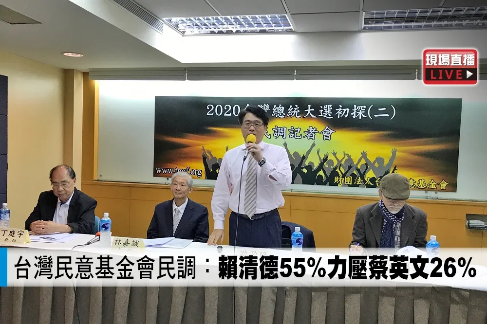 【直播】台灣民意基金會民調：賴清德55%力壓蔡英文26%