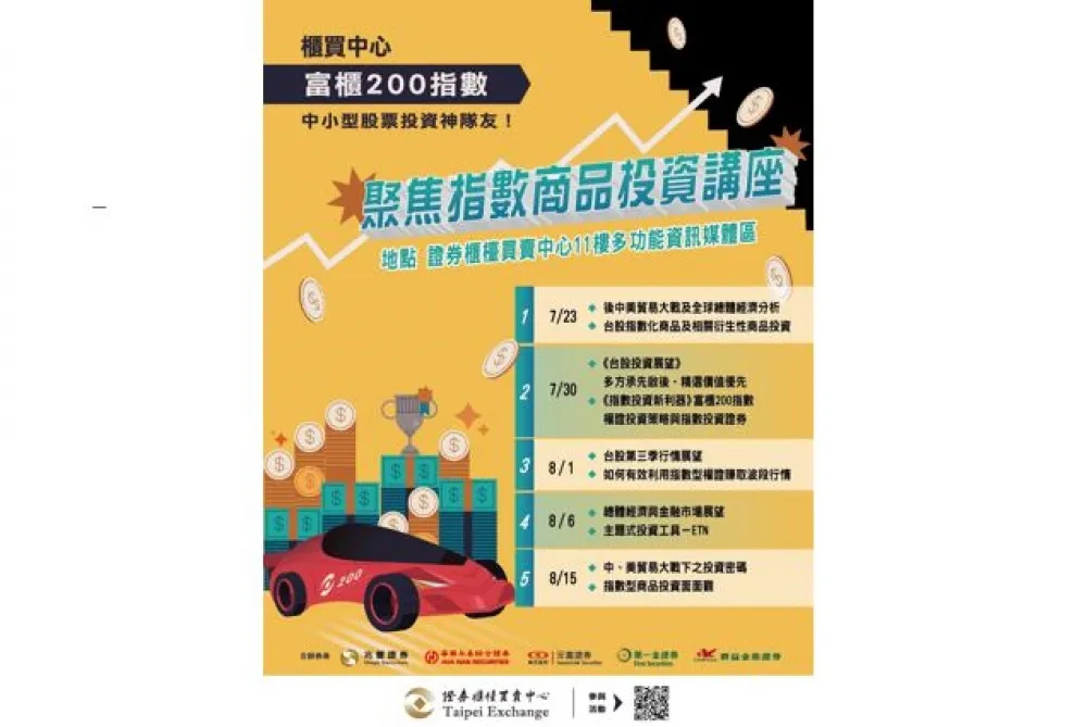 櫃買「聚焦指數商品投資講座」免費報名參加!　《尋找櫃買富櫃200指數神算王》第二週持續開獎~