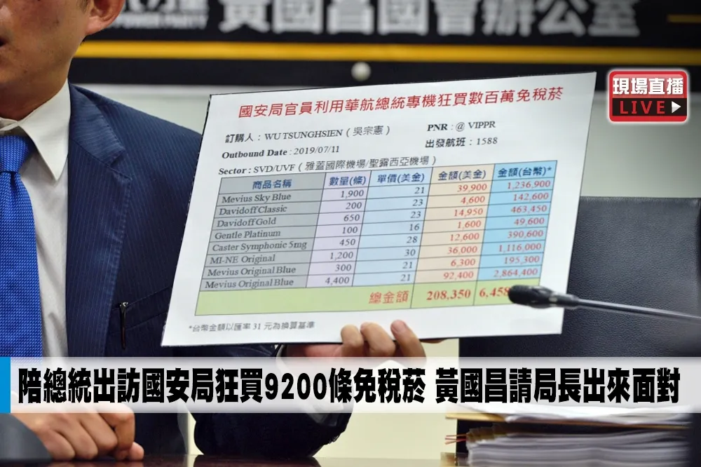 【直播】陪總統出訪國安局狂買9200條免稅菸　黃國昌請局長出來面對