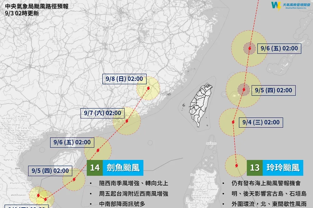 【雙颱互干擾】氣象專家分析：「劍魚」被「玲玲」拉扯恐接近台灣