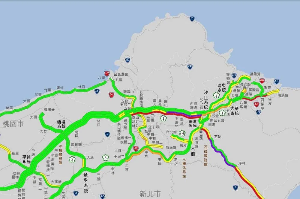 國慶連假車潮讓北台灣國道「紫爆」　國1國5路段時速20公里以下
