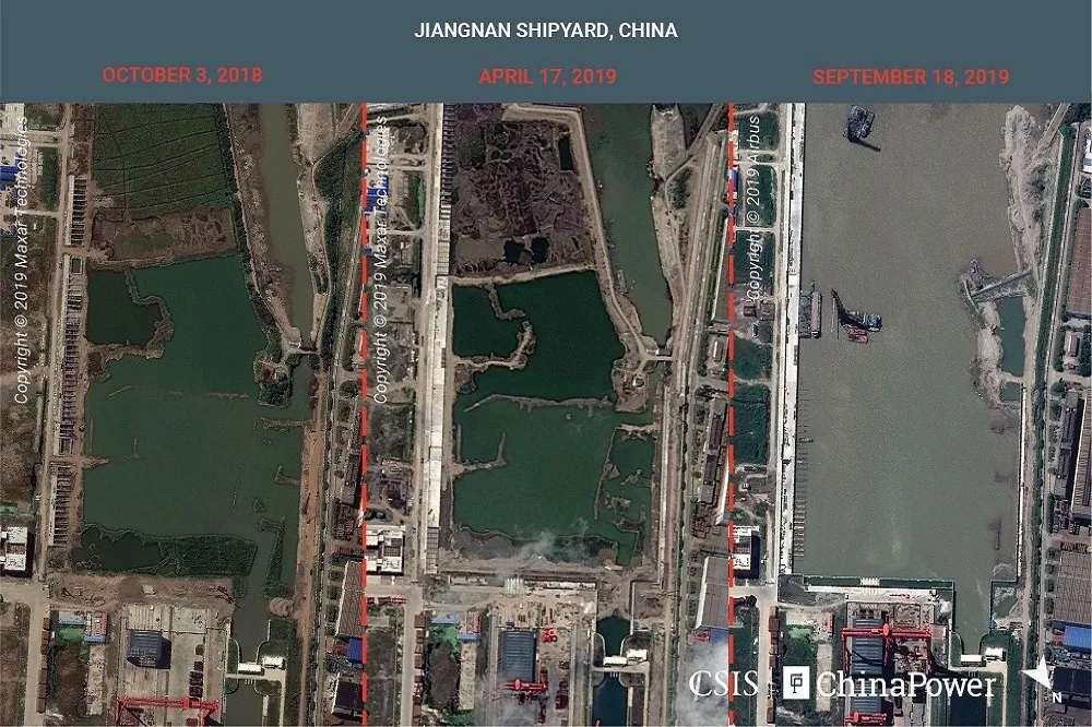 美智庫CSIS比對衛星影像：中國擴建航母工廠、全尺寸航母建造中