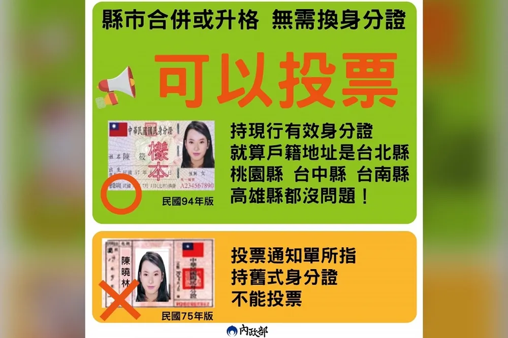 內政部提醒：持2005年前舊式身分證不得投票　新北2325人未換新證
