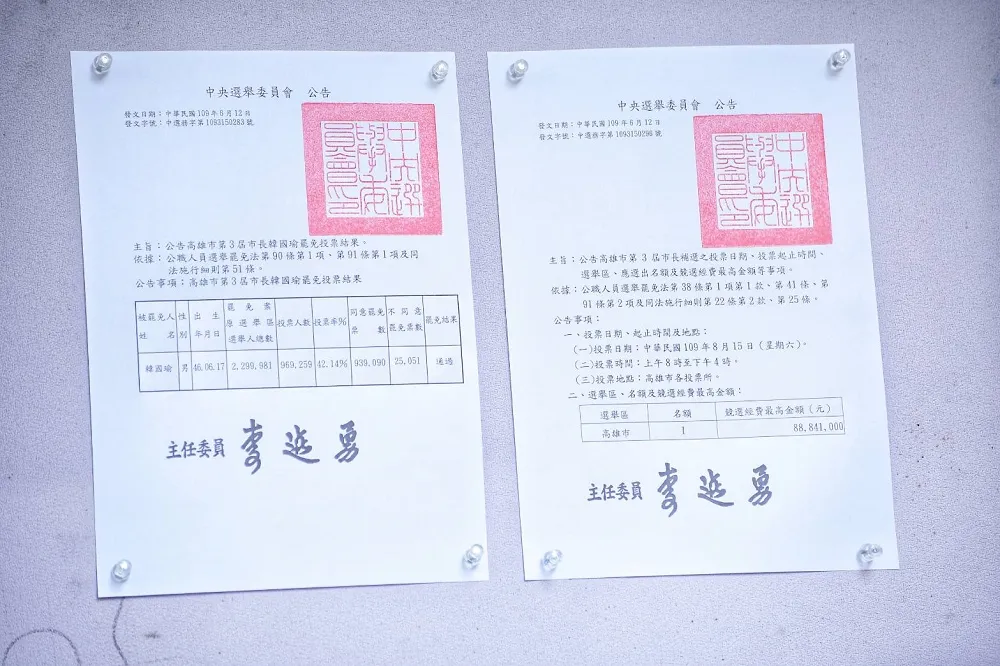 中選會宣布：高雄市長補選於8月15日舉行