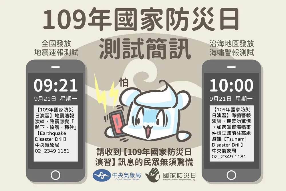手機收到國家級警報免驚！　明早9點21分啟動全國抗震演練