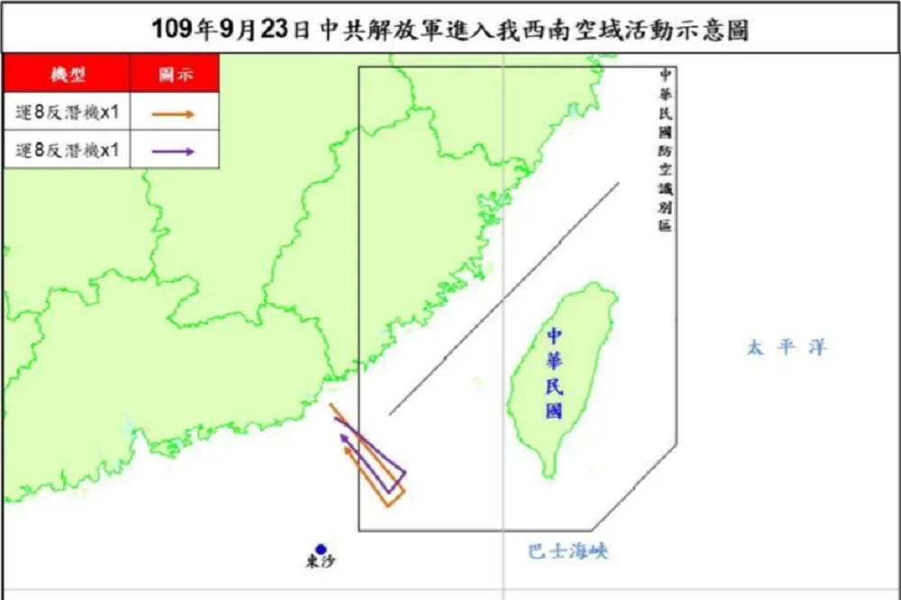 【7天6度擾台】23日有兩架次中國運8反潛機　進入台灣西南航空識別區飛航