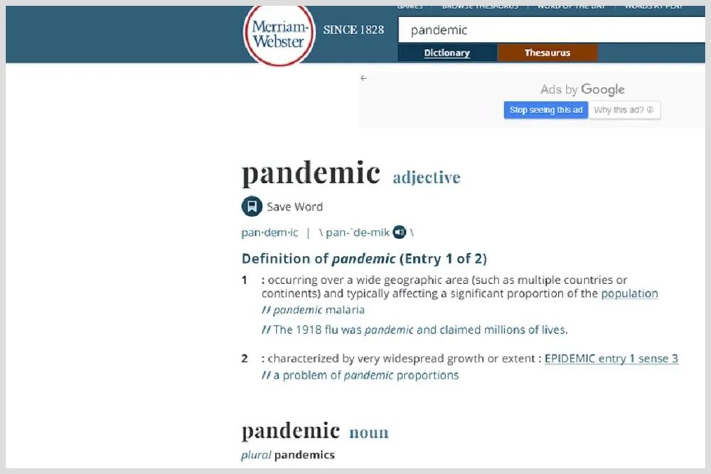 新冠肺炎延燒整年　《韋氏字典》選「大流行」（pandemic）為2020年度單字