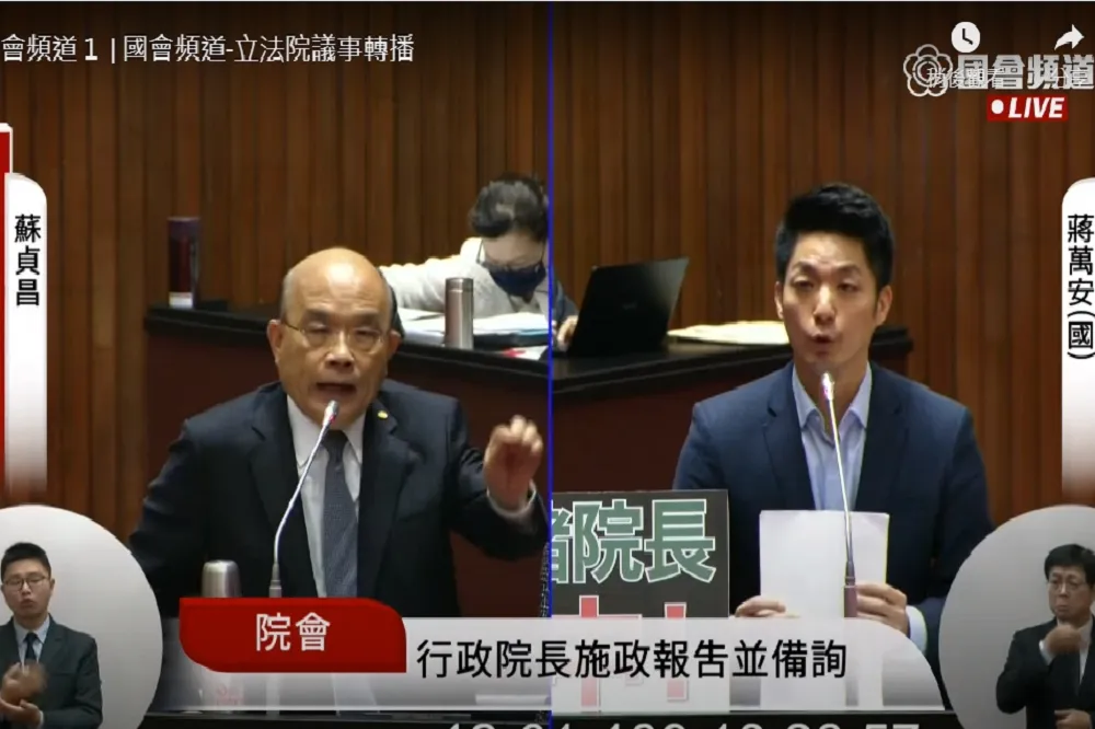 蔣萬安逼問蘇貞昌萊豬標示　氣到頻破音拍桌「不要再反質詢啦」