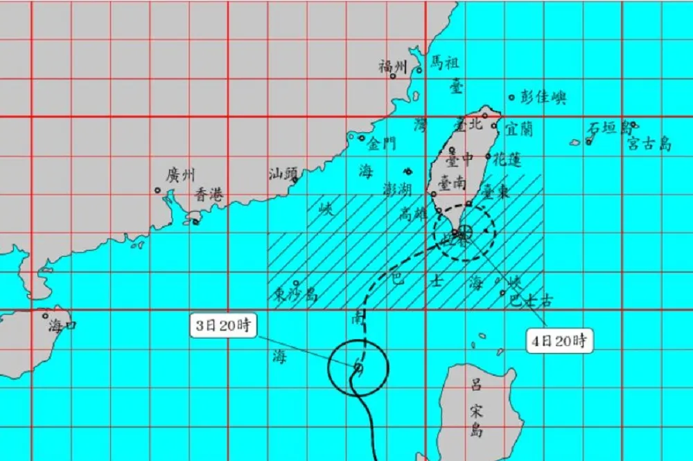 「彩雲」颱風23:30發陸警　4日東半部嚴防強陣風、全台山區強降雨