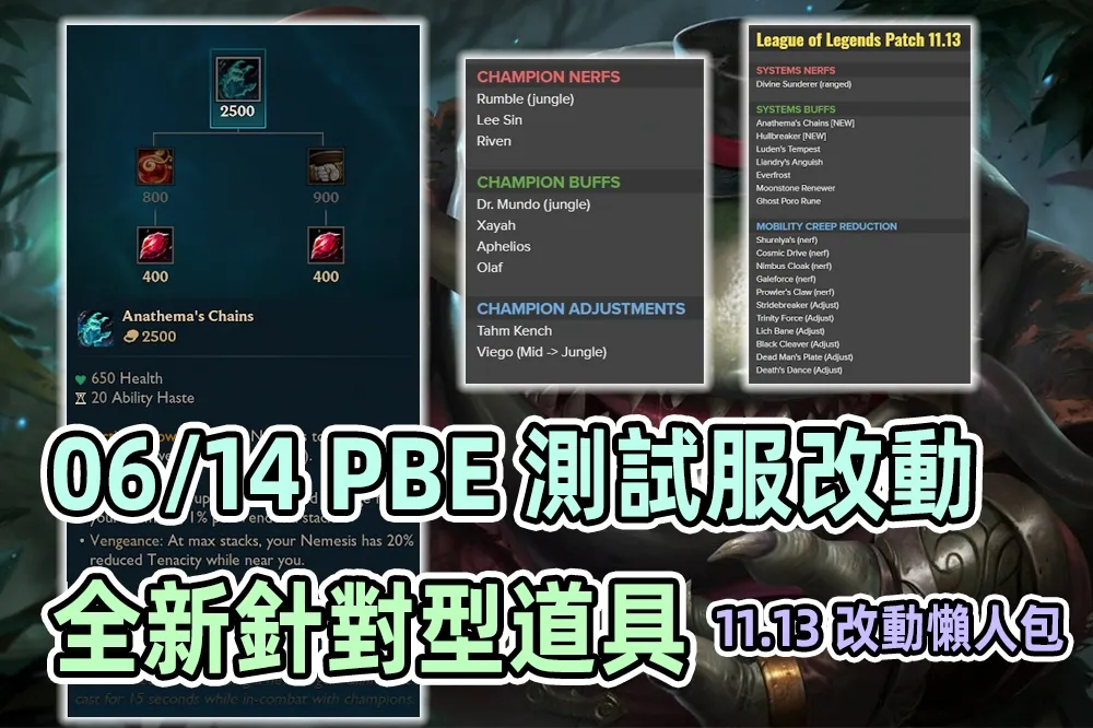 【英雄聯盟】06/14 PBE 測試服改動：全新針對型道具、11.13 改動懶人包！