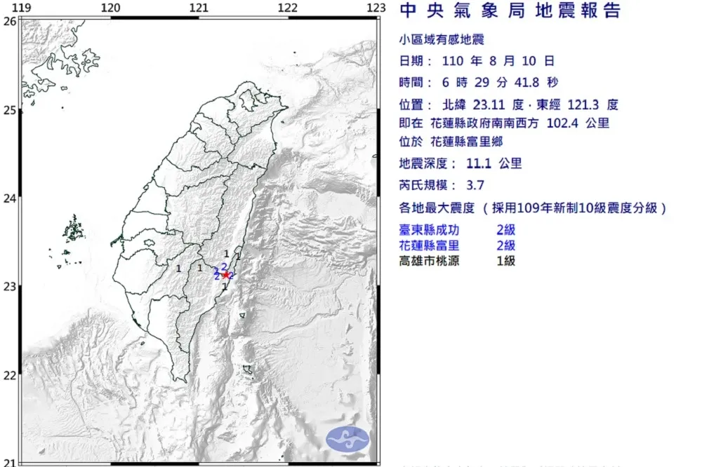 宜花東都在搖！10日一早東台灣連3震　芮氏規模最高4.3