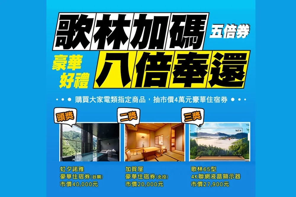 歌林加碼五倍券　豪華好禮八倍奉還