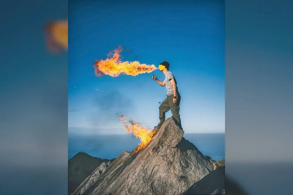 【致災性耍帥】鳶嘴山上秀「火龍的咆哮」遭肉搜　白目噴火男：警察也說酷