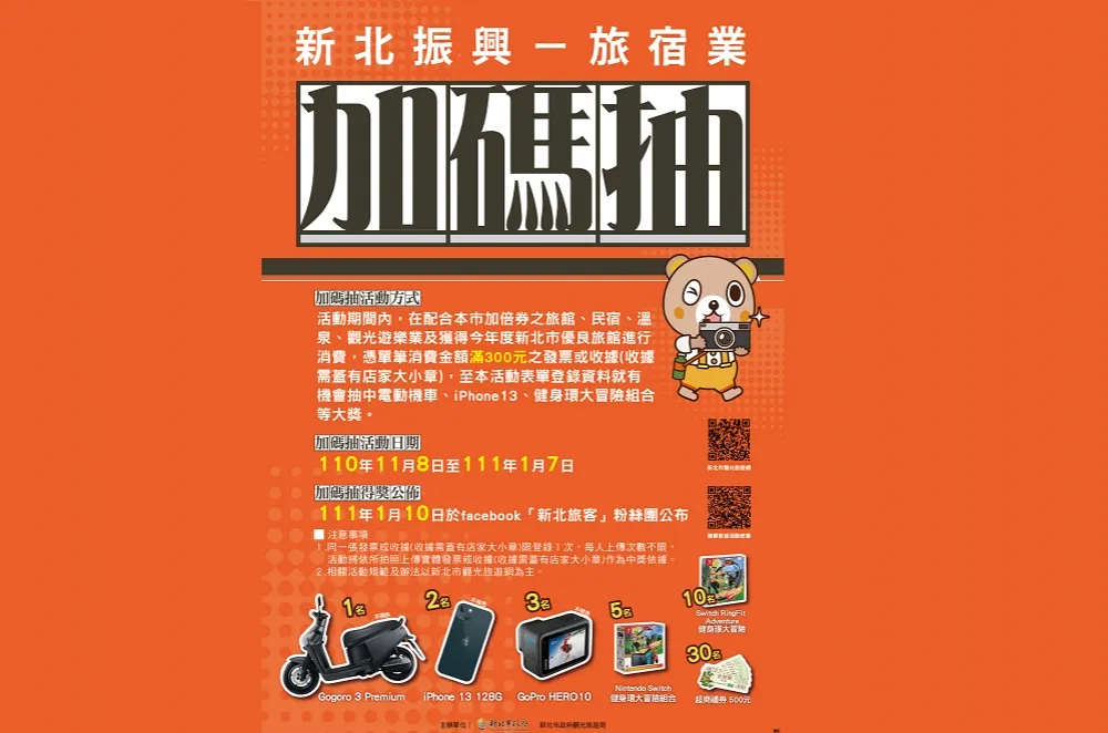 沒抽到中央加碼券別灰心　「新北振興－旅宿業加碼抽」電動機車讓您騎回家！