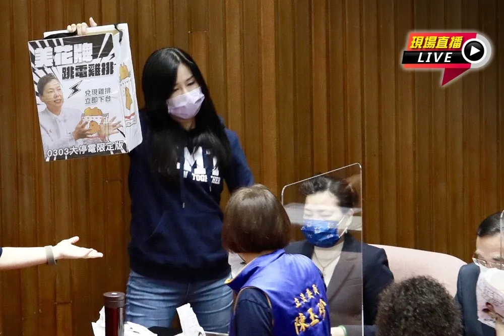 【國會直播】藍委「跳電雞排」洗臉王美花　要求部長為停電下台