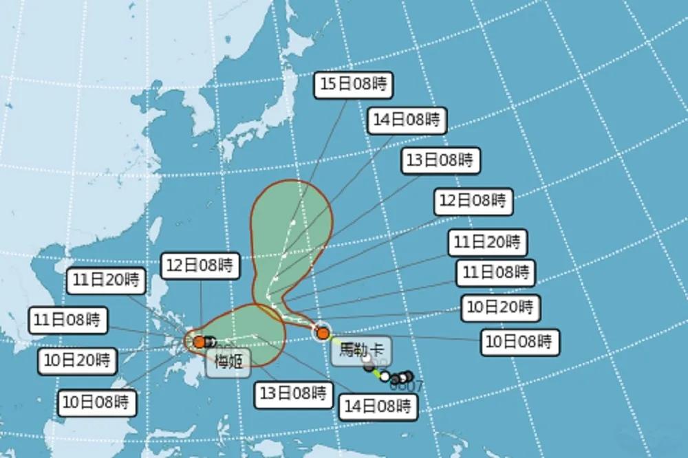 雙颱「藤原效應」！輕颱梅姬生成+馬勒卡直逼中颱　周四將變天