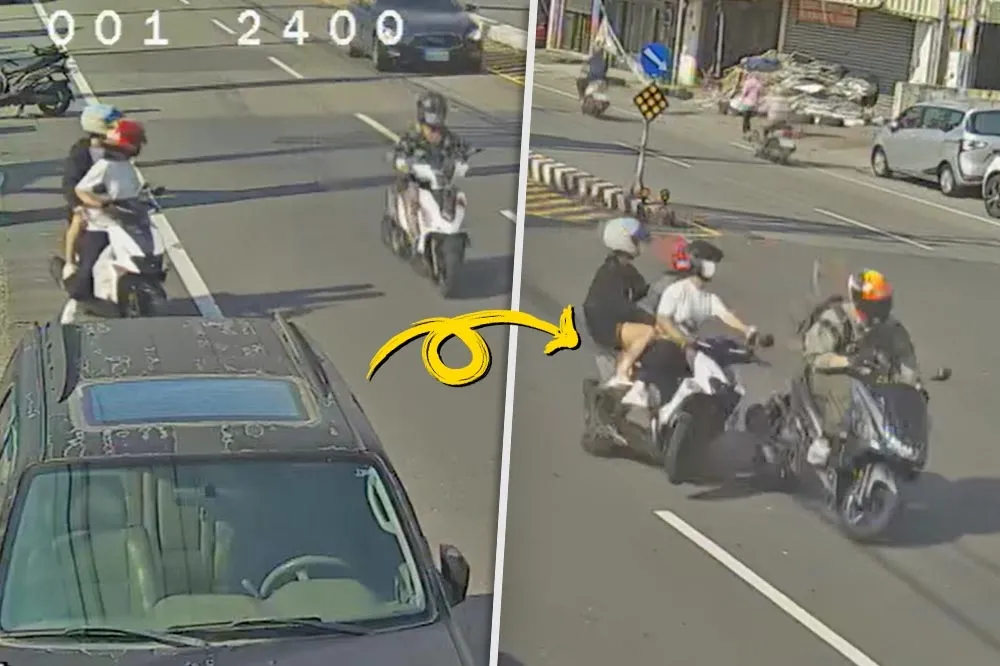 女騎士回頭傻看11秒仍「鬼切」擦撞來車　網友直呼：選車撞？