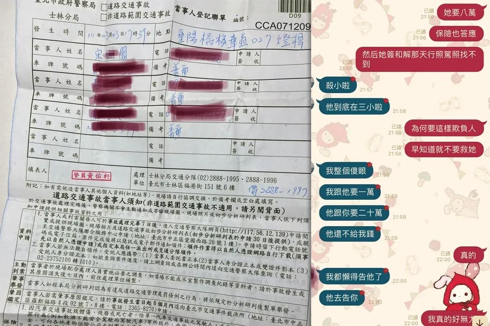 好心乎雷親？婦人車禍倒地　正妹好心攙扶反被求償20萬元