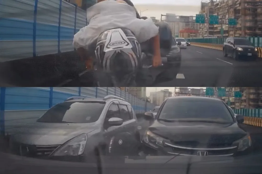 新生高架驚悚車禍！前車突煞釀連環撞　重機騎士遭3車夾擊輾斃